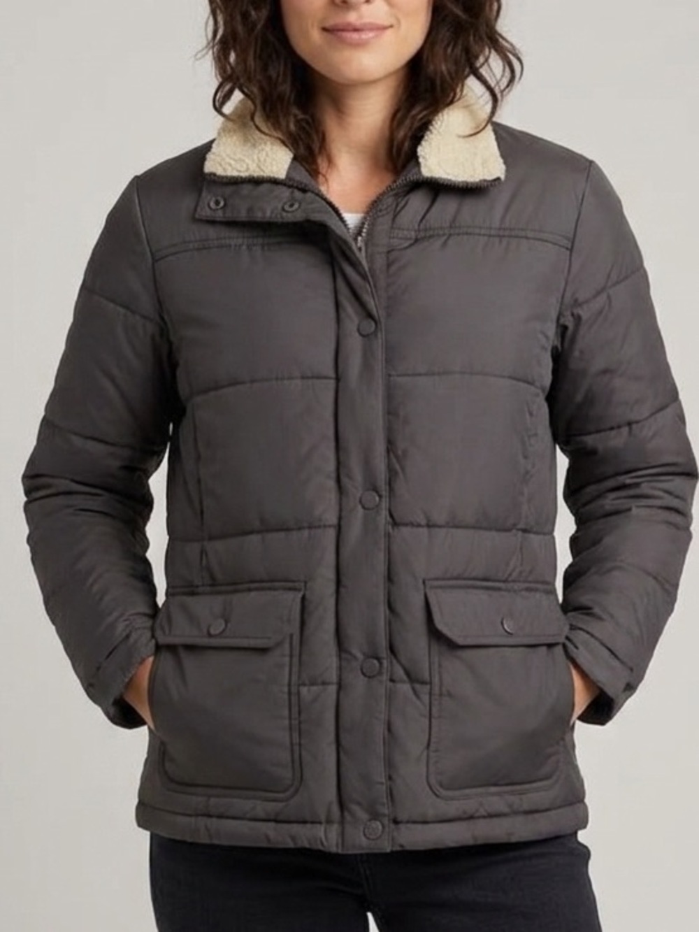 Land’s End Light Puffer Jacket with Sherpa Collar